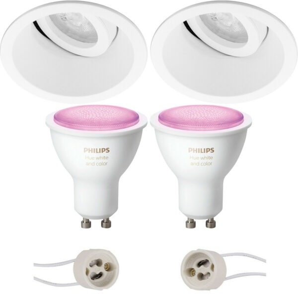 Pragmi Zano Pro – Inbouw Rond – Mat Wit – Kantelbaar – Ø93mm – Philips Hue – LED Spot Set GU10 – White and Color Ambiance – Bluetooth Bestellen via ledinbouwverlichting