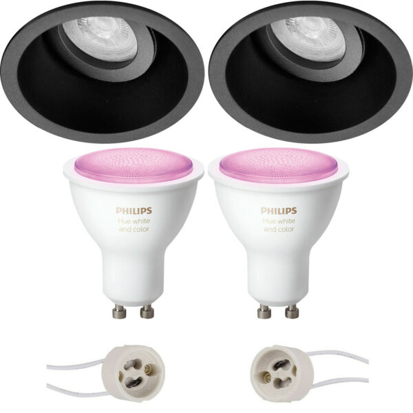 Pragmi Zano Pro – Inbouw Rond – Mat Zwart – Kantelbaar – Ø93mm – Philips Hue – LED Spot Set GU10 – White and Color Ambiance – Bluetooth Bestellen via ledinbouwverlichting