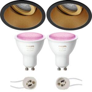 Pragmi Zano Pro – Inbouw Rond – Mat Zwart/Goud – Kantelbaar – Ø93mm – Philips Hue – LED Spot Set GU10 – White and Color Ambiance – Bluetooth Bestellen via ledinbouwverlichting