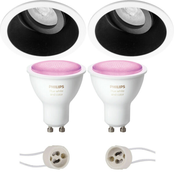 Pragmi Zano Pro – Inbouw Rond – Mat Zwart/Wit – Kantelbaar – Ø93mm – Philips Hue – LED Spot Set GU10 – White and Color Ambiance – Bluetooth Bestellen via ledinbouwverlichting