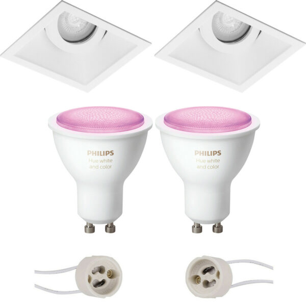 Pragmi Zano Pro – Inbouw Vierkant – Mat Wit – Kantelbaar – 93mm – Philips Hue – LED Spot Set GU10 – White and Color Ambiance – Bluetooth Bestellen via ledinbouwverlichting