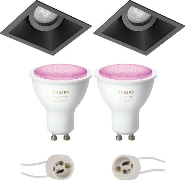 Pragmi Zano Pro – Inbouw Vierkant – Mat Zwart – Kantelbaar – 93mm – Philips Hue – LED Spot Set GU10 – White and Color Ambiance – Bluetooth Bestellen via ledinbouwverlichting
