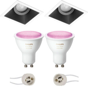 Pragmi Zano Pro – Inbouw Vierkant – Mat Zwart/Wit – Kantelbaar – 93mm – Philips Hue – LED Spot Set GU10 – White and Color Ambiance – Bluetooth Bestellen via ledinbouwverlichting