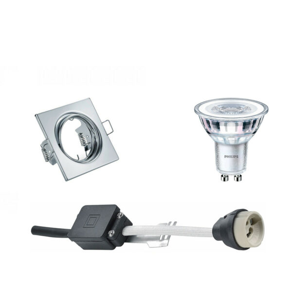 LED Spot Set – GU10 Fitting – Inbouw Vierkant – Glans Chroom – Kantelbaar 80mm – Philips – CorePro 827 36D – 5W – Warm Wit 2700K – Dimbaar Bestellen via ledinbouwverlichting