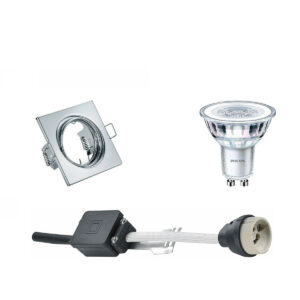 LED Spot Set – GU10 Fitting – Inbouw Vierkant – Glans Chroom – Kantelbaar 80mm – Philips – CorePro 830 36D – 5W – Warm Wit 3000K – Dimbaar Bestellen via ledinbouwverlichting