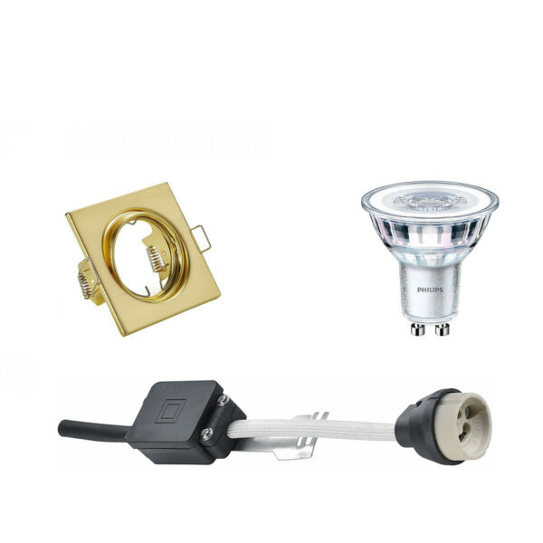 LED Spot Set – GU10 Fitting – Inbouw Vierkant – Mat Goud – Kantelbaar 80mm – Philips – CorePro 827 36D – 5W – Warm Wit 2700K – Dimbaar Bestellen via ledinbouwverlichting