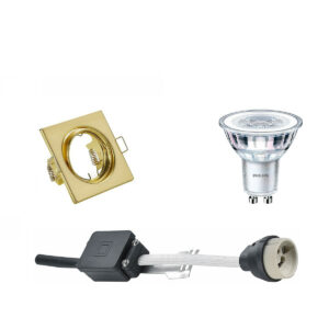 LED Spot Set – GU10 Fitting – Inbouw Vierkant – Mat Goud – Kantelbaar 80mm – Philips – CorePro 830 36D – 4W – Warm Wit 3000K – Dimbaar Bestellen via ledinbouwverlichting
