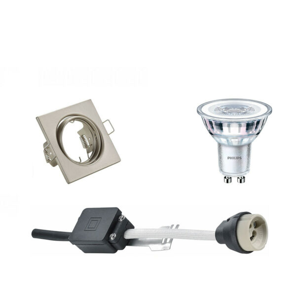 LED Spot Set – GU10 Fitting – Inbouw Vierkant – Mat Nikkel – Kantelbaar 80mm – Philips – CorePro 840 36D – 4W – Natuurlijk Wit 4000K – Dimbaar Bestellen via ledinbouwverlichting