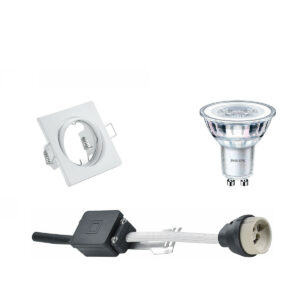 LED Spot Set – GU10 Fitting – Inbouw Vierkant – Mat Wit – Kantelbaar 80mm – Philips – CorePro 827 36D – 3.5W – Warm Wit 2700K Bestellen via ledinbouwverlichting