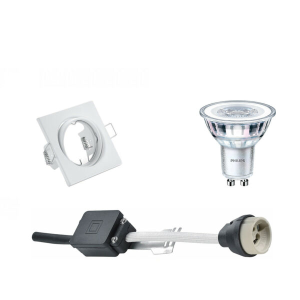 LED Spot Set – GU10 Fitting – Inbouw Vierkant – Mat Wit – Kantelbaar 80mm – Philips – CorePro 840 36D – 5W – Natuurlijk Wit 4000K – Dimbaar Bestellen via ledinbouwverlichting