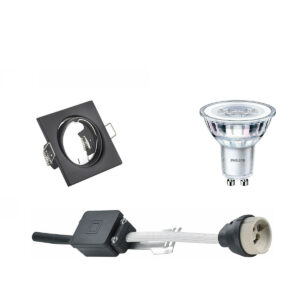 LED Spot Set – GU10 Fitting – Inbouw Vierkant – Mat Zwart – Kantelbaar 80mm – Philips – CorePro 827 36D – 5W – Warm Wit 2700K – Dimbaar Bestellen via ledinbouwverlichting