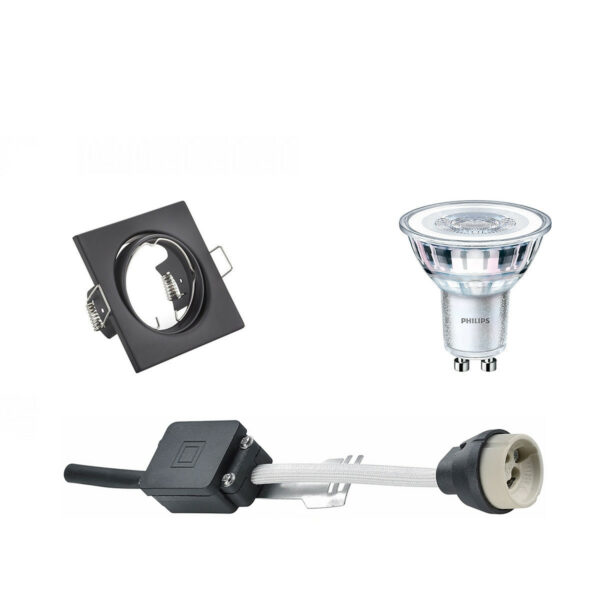LED Spot Set – GU10 Fitting – Inbouw Vierkant – Mat Zwart – Kantelbaar 80mm – Philips – CorePro 827 36D – 3.5W – Warm Wit 2700K Bestellen via ledinbouwverlichting
