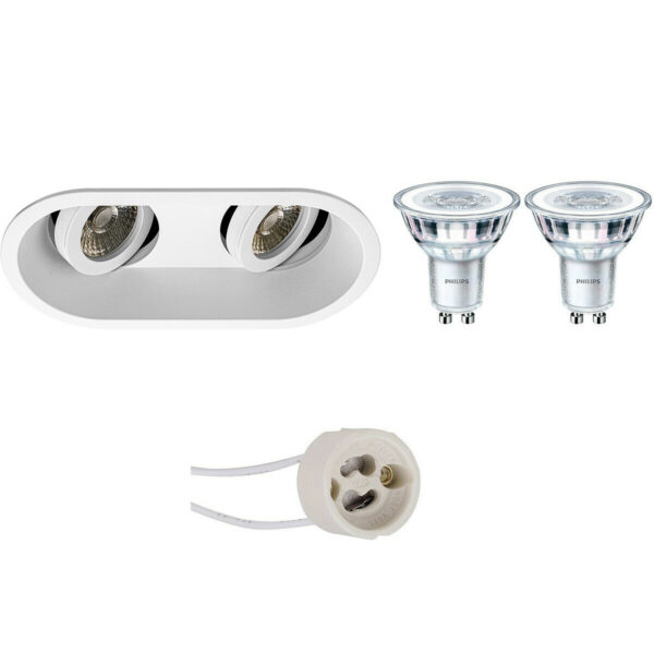 LED Spot Set – Pragmi Zano Pro – GU10 Fitting – Inbouw Ovaal Dubbel – Mat Wit – Kantelbaar – 185x93mm – Philips – CorePro 840 36D – 3.5W – Natuurlijk Wit 4000K Bestellen via ledinbouwverlichting