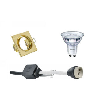 LED Spot Set – GU10 Fitting – Inbouw Vierkant – Mat Goud – Kantelbaar 80mm – Philips – SceneSwitch 827 36D – 1.5W-5W – Warm Wit 2200K-2700K – Dimbaar Bestellen via ledinbouwverlichting