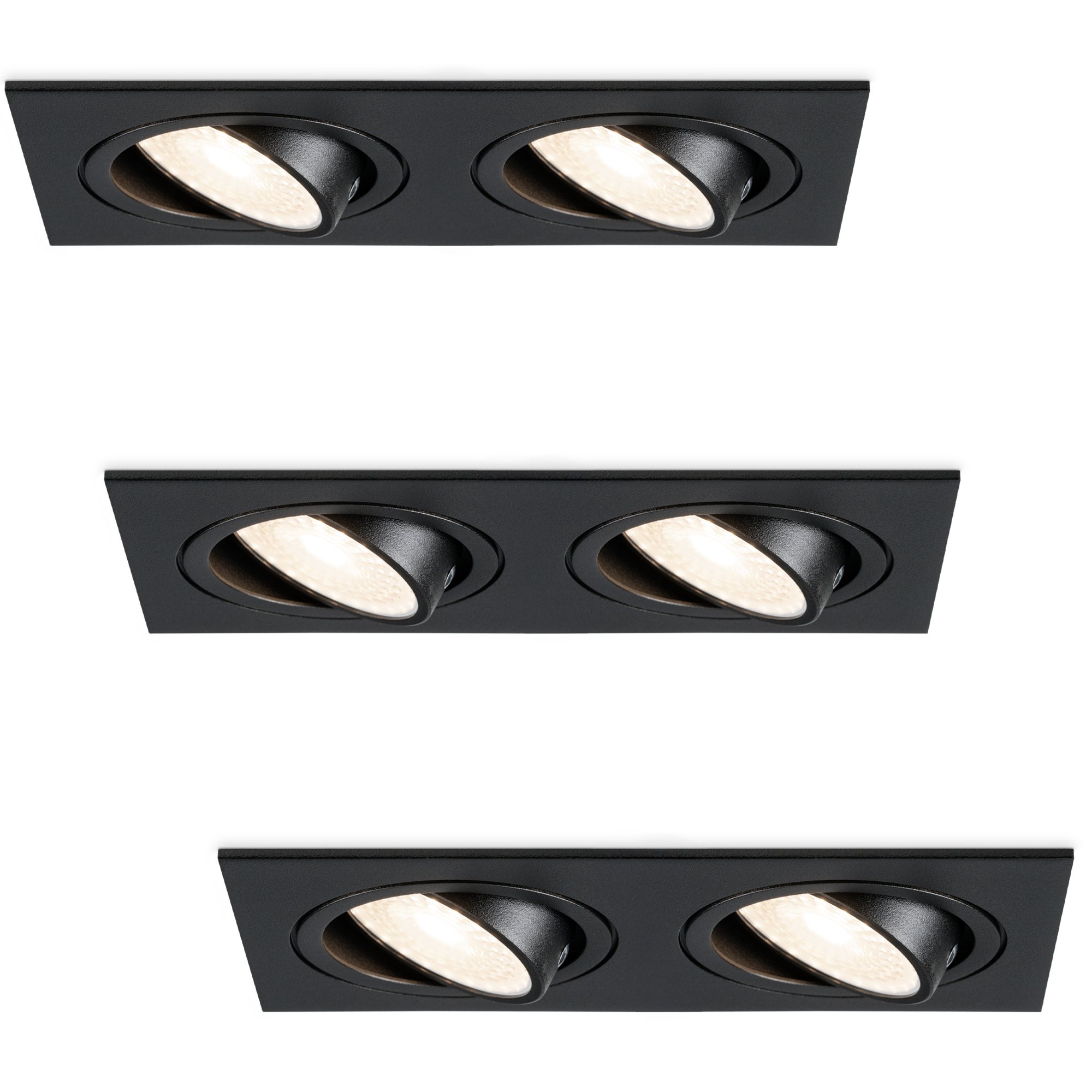HOFTRONIC™ Set van 3 Mallorca dubbele LED inbouwspots vierkant – Kantelbaar – 4000K Neutraal wit – GU10 – 5 Watt – Rechthoekig – GU10 verwisselbare lichtbron – Plafondspot voor binnen – Zwart Bestellen via ledinbouwverlichting