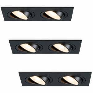 HOFTRONIC™ Set van 3 Mallorca dubbele LED inbouwspots vierkant – Kantelbaar – 2700K Warm wit – GU10 – 5 Watt – Rechthoekig – GU10 verwisselbare lichtbron – Plafondspot voor binnen – Zwart Bestellen via ledinbouwverlichting