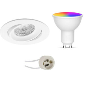 LED Spot Set GU10 – Facto – Smart LED – Wifi LED – Slimme LED – 5W – RGB+CCT – Aanpasbare Kleur – Dimbaar – Pragmi Delton Pro – Inbouw Rond – Mat Wit – Kantelbaar – Ø82mm Bestellen via ledinbouwverlichting
