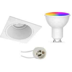 LED Spot Set GU10 – Facto – Smart LED – Wifi LED – Slimme LED – 5W – RGB+CCT – Aanpasbare Kleur – Dimbaar – Pragmi Minko Pro – Inbouw Vierkant – Mat Wit – Verdiept – 90mm Bestellen via ledinbouwverlichting