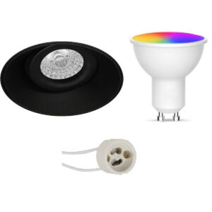 LED Spot Set GU10 – Facto – Smart LED – Wifi LED – Slimme LED – 5W – RGB+CCT – Aanpasbare Kleur – Dimbaar – Pragmi Nivas Pro – Inbouw Rond – Mat Zwart – Trimless – Kantelbaar – Ø150mm Bestellen via ledinbouwverlichting