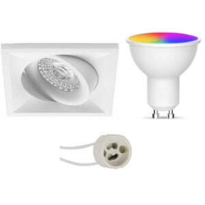 LED Spot Set GU10 – Facto – Smart LED – Wifi LED – Slimme LED – 5W – RGB+CCT – Aanpasbare Kleur – Dimbaar – Pragmi Qiundo Pro – Inbouw Vierkant – Mat Wit – Kantelbaar – 80mm Bestellen via ledinbouwverlichting