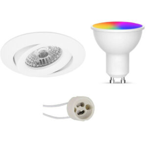 LED Spot Set GU10 – Facto – Smart LED – Wifi LED – Slimme LED – 5W – RGB+CCT – Aanpasbare Kleur – Dimbaar – Pragmi Uranio Pro – Inbouw Rond – Mat Wit – Kantelbaar – Ø82mm Bestellen via ledinbouwverlichting