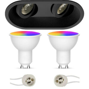 LED Spot Set GU10 – Facto – Smart LED – Wifi LED – Slimme LED – 5W – RGB+CCT – Aanpasbare Kleur – Dimbaar – Pragmi Zano Pro – Inbouw Ovaal Dubbel – Mat Zwart – Kantelbaar – 185x93mm Bestellen via ledinbouwverlichting