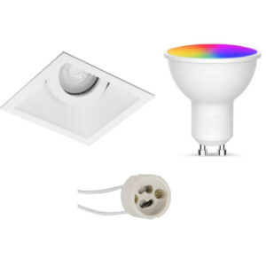 LED Spot Set GU10 – Facto – Smart LED – Wifi LED – Slimme LED – 5W – RGB+CCT – Aanpasbare Kleur – Dimbaar – Pragmi Zano Pro – Inbouw Vierkant – Mat Wit – Kantelbaar – 93mm Bestellen via ledinbouwverlichting