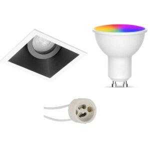 LED Spot Set GU10 – Facto – Smart LED – Wifi LED – Slimme LED – 5W – RGB+CCT – Aanpasbare Kleur – Dimbaar – Pragmi Zano Pro – Inbouw Vierkant – Mat Zwart/Wit – Kantelbaar – 93mm Bestellen via ledinbouwverlichting