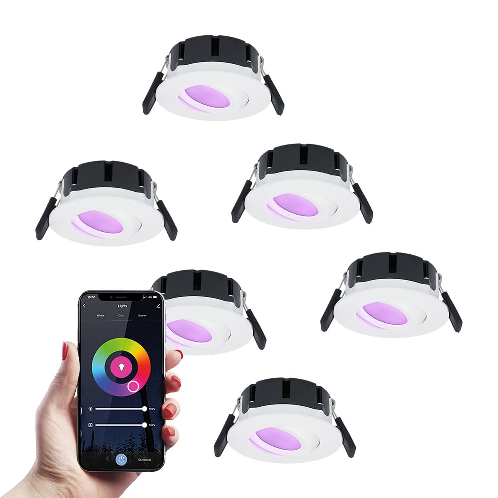 HOFTRONIC SMART 6x Smart LED inbouwspots Napels wit 8 Watt RGBWW IP65 kantelbaar WiFi + Bluetooth Bestellen via ledinbouwverlichting