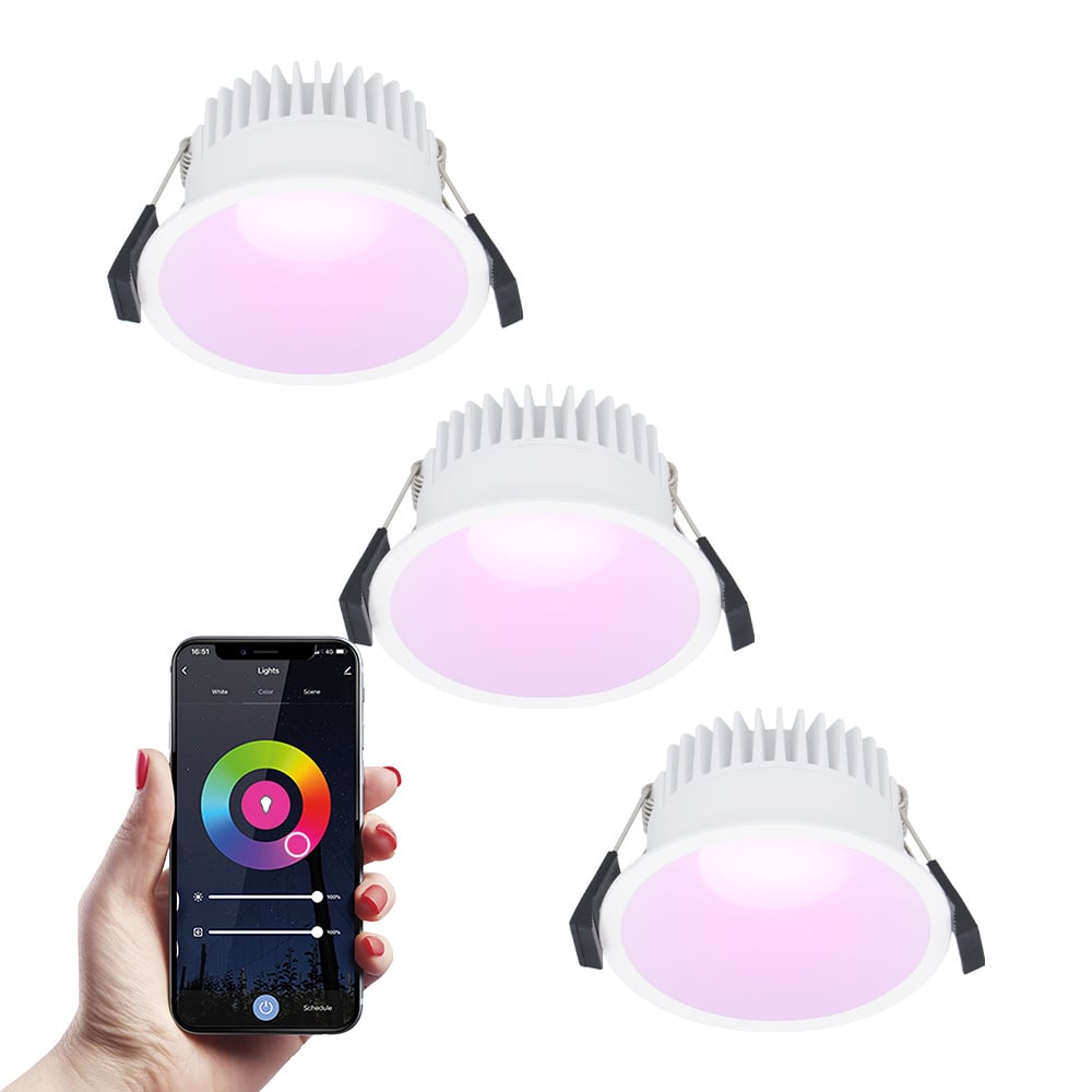 HOFTRONIC SMART 3x Finn Smart LED inbouwspot – 10 Watt – Plafondspot – RGBWW – WiFi + Bluetooth – 630 Lumen – Binnen & buiten – Verzonken spot – Amazon Alexa + Google Assist – Wit Bestellen via ledinbouwverlichting