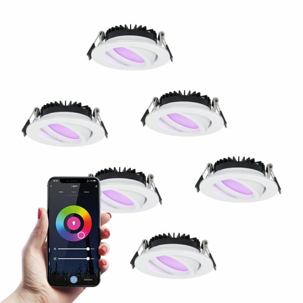 HOFTRONIC SMART Set van 6 smart LED inbouwspots Rome – Wit – 6 Watt – WiFi & Bluetooth – RGBWW – IP44 – Dimbaar via app – Kantelbaar Bestellen via ledinbouwverlichting