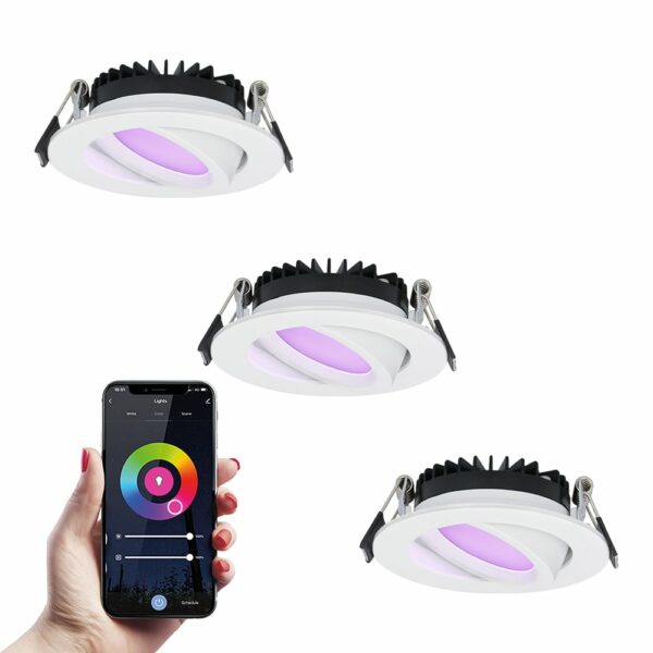 HOFTRONIC SMART 3x smart LED inbouwspots Rome – Wit – 6 Watt – WiFi & Bluetooth – RGBWW – IP44 – Dimbaar via app – Kantelbaar Bestellen via ledinbouwverlichting