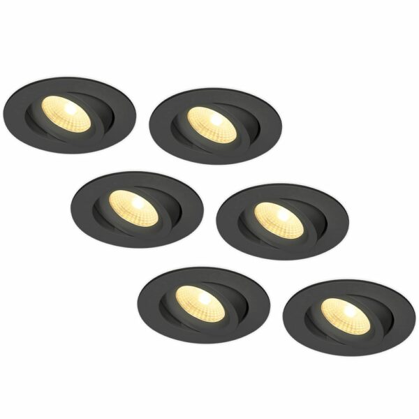 HOFTRONIC™ Set van 6 LED Inbouwspots Salerno zwart 8 Watt 2700K IP44 kantelbaar Bestellen via ledinbouwverlichting