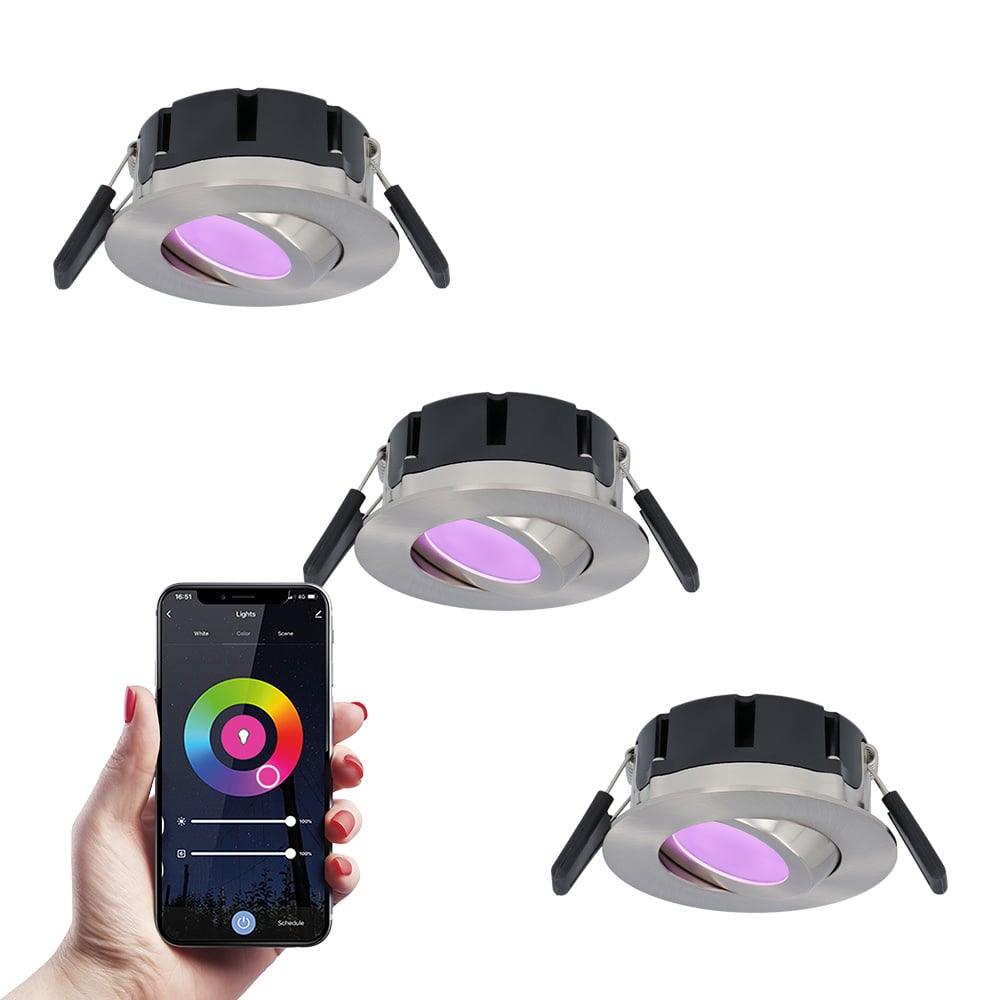 HOFTRONIC SMART 3x Smart LED inbouwspots Napels RVS 8 Watt RGBWW IP65 kantelbaar WiFi + Bluetooth Bestellen via ledinbouwverlichting