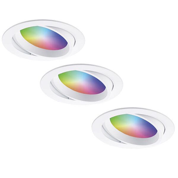 Homeylux Set van 3 Luna Smart inbouwspots – WiFi + Bluetooth – 12W 1050lm Superbright – RGBWW Dimbaar – Kantelbaar – Wit – IP44 Waterdicht – Google home , Alexa en Siri – Smart spotjes Bestellen via ledinbouwverlichting