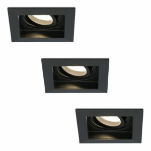 HOFTRONIC™ Set van 3 Fresno LED inbouwspots vierkant – Kantelbaar – 5W 400lm – GU10 2700K Warm wit Dimbaar – Zwart – IP20 Plafondspots voor binnen Bestellen via ledinbouwverlichting