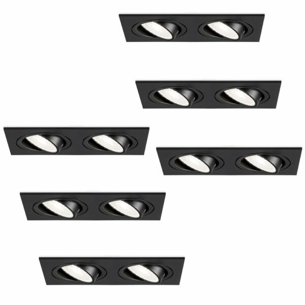 HOFTRONIC™ Set van 6 Mallorca dubbele LED inbouwspots vierkant – Kantelbaar – 6000K Daglicht wit – GU10 – 5 Watt – Rechthoekig – GU10 verwisselbare lichtbron – Plafondspot voor binnen – Zwart Bestellen via ledinbouwverlichting