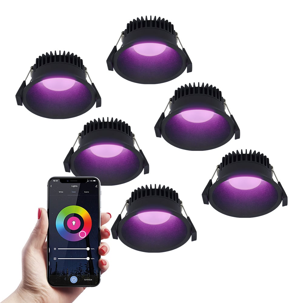 HOFTRONIC SMART 6x Finn Smart LED inbouwspot – 10 Watt – Plafondspot – RGBWW – WiFi + Bluetooth – 630 Lumen – Binnen & buiten – Verzonken spot – Amazon Alexa + Google Assist – Zwart Bestellen via ledinbouwverlichting