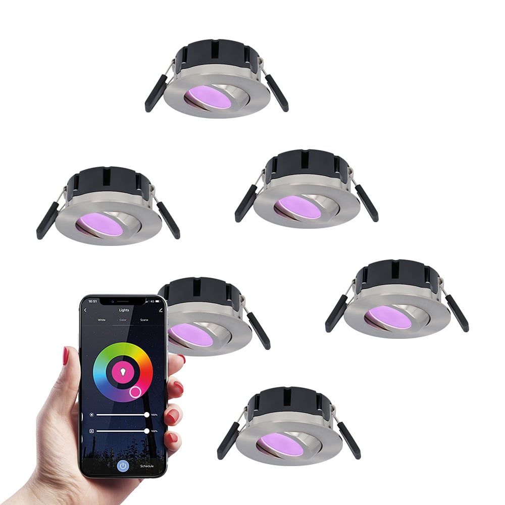 HOFTRONIC SMART 6x Smart LED inbouwspots Napels RVS 8 Watt RGBWW IP65 kantelbaar WiFi + Bluetooth Bestellen via ledinbouwverlichting