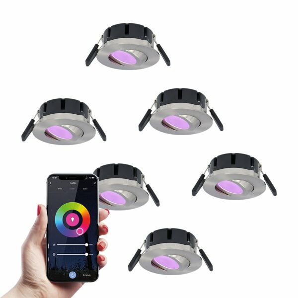 HOFTRONIC SMART 6x Smart LED inbouwspots Napels RVS 8 Watt RGBWW IP65 kantelbaar WiFi + Bluetooth Bestellen via ledinbouwverlichting