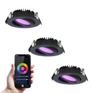 HOFTRONIC SMART Set van 3 smart LED inbouwspots Rome – Zwart – 6 Watt – WiFi & Bluetooth – RGBWW – IP44 – Dimbaar via app – Kantelbaar Bestellen via ledinbouwverlichting