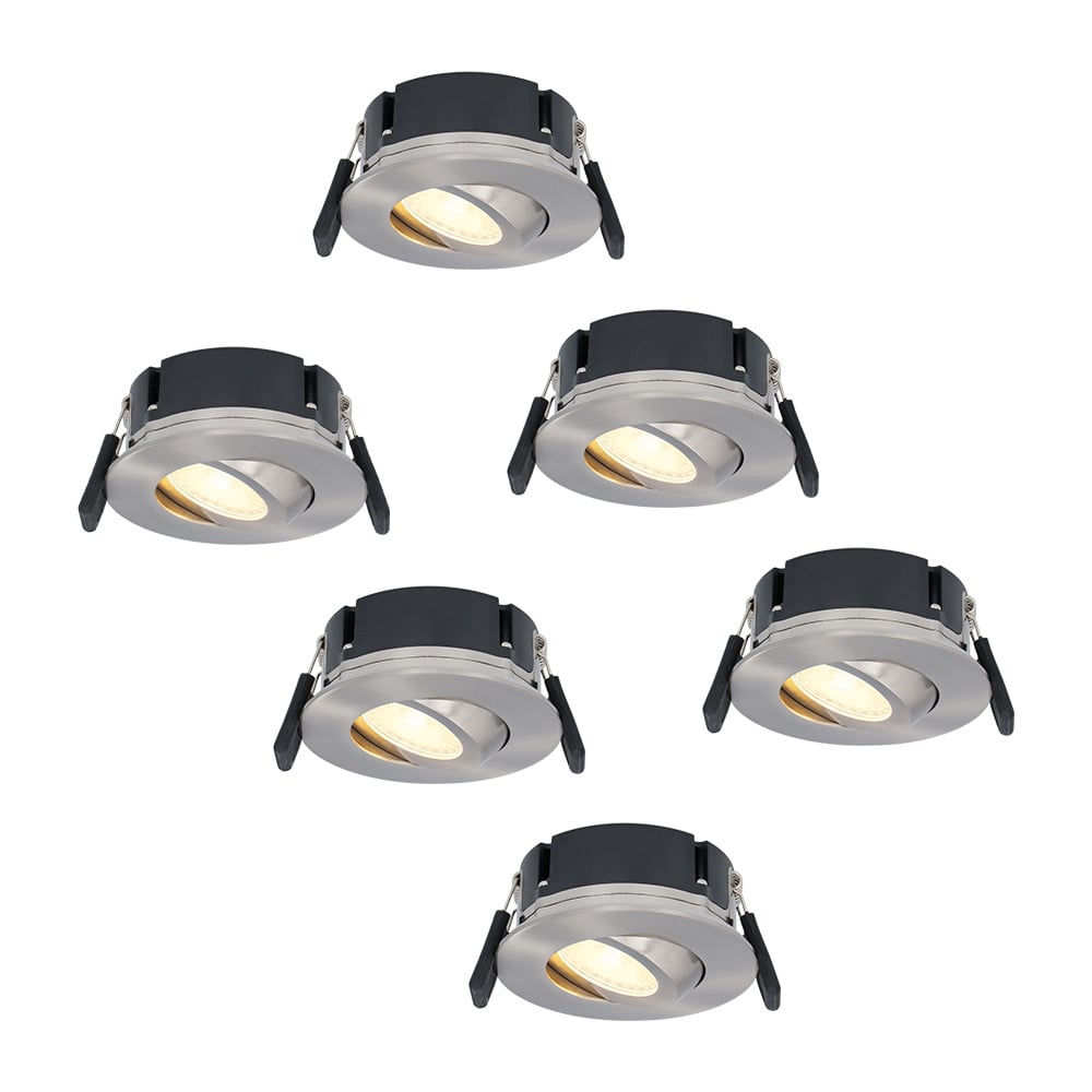 Hoftronic Set van 6 Napels LED inbouwspots extra plat – 8W 570lm – 2700K warm wit – Dimbaar – Rond – 360° Kantelbaar – IP65 waterdicht – RVS Bestellen via ledinbouwverlichting