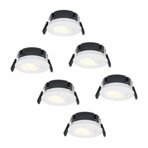 Hoftronic Set van 6 Napels LED inbouwspots extra plat – 8W 570lm – 2700K warm wit – Dimbaar – Rond – 360° Kantelbaar – IP65 waterdicht – Wit Bestellen via ledinbouwverlichting