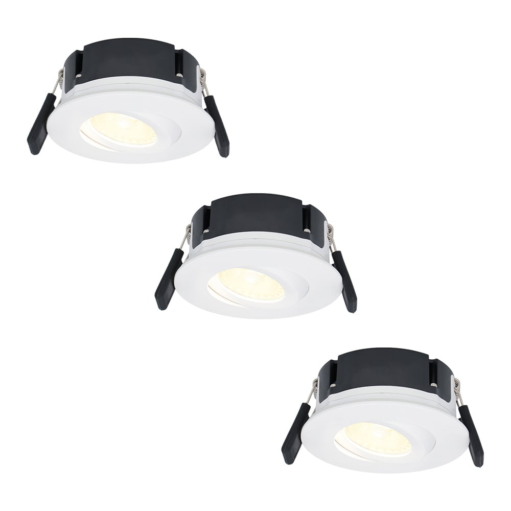 Hoftronic Set van 3 Napels LED inbouwspots extra plat – 8W 570lm – 2700K warm wit – Dimbaar – Rond – 360° Kantelbaar – IP65 waterdicht – Wit Bestellen via ledinbouwverlichting