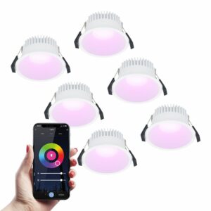 HOFTRONIC SMART 6x Finn Smart LED inbouwspot – 10 Watt – Plafondspot – RGBWW – WiFi + Bluetooth – 630 Lumen – Binnen & buiten – Verzonken spot – Amazon Alexa + Google Assist – Wit Bestellen via ledinbouwverlichting