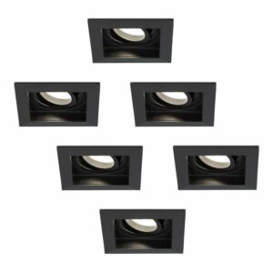 HOFTRONIC™ Set van 6 Fresno LED inbouwspots vierkant – Kantelbaar – 5W 400lm – GU10 4000K Neutraal wit Dimbaar – Zwart – IP20 Plafondspots voor binnen Bestellen via ledinbouwverlichting