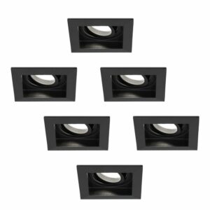 HOFTRONIC™ Set van 6 Fresno LED inbouwspots vierkant – Kantelbaar – 5W 400lm – GU10 6400K Daglicht wit Dimbaar – Zwart – IP20 Plafondspots voor binnen Bestellen via ledinbouwverlichting