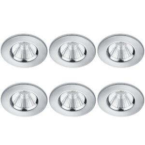 LED Spot 6 Pack – Inbouwspot – Trion Zagrona – 5W – Waterdicht IP65 – Dimbaar – Warm Wit 3000K – Glans Chroom – Aluminium – Rond Bestellen via ledinbouwverlichting