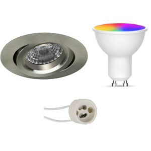 LED Spot Set GU10 – Facto – Smart LED – Wifi LED – Slimme LED – 5W – RGB+CCT – Aanpasbare Kleur – Dimbaar – Pragmi Aerony Pro – Inbouw Rond – Mat Nikkel – Kantelbaar – Ø82mm Bestellen via ledinbouwverlichting