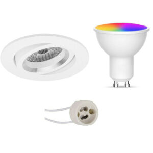 LED Spot Set GU10 – Facto – Smart LED – Wifi LED – Slimme LED – 5W – RGB+CCT – Aanpasbare Kleur – Dimbaar – Pragmi Aerony Pro – Inbouw Rond – Mat Wit – Kantelbaar – Ø82mm Bestellen via ledinbouwverlichting